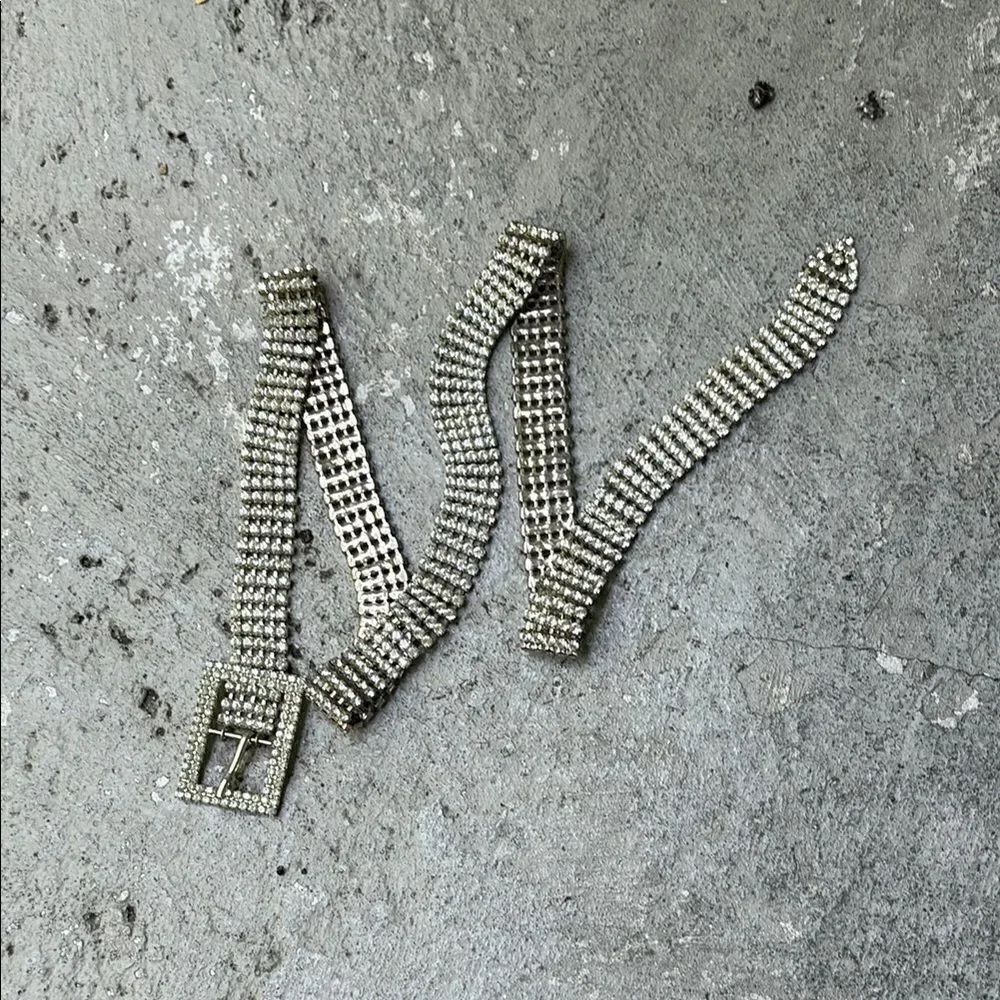 Vintage rhinestone, silver back belt